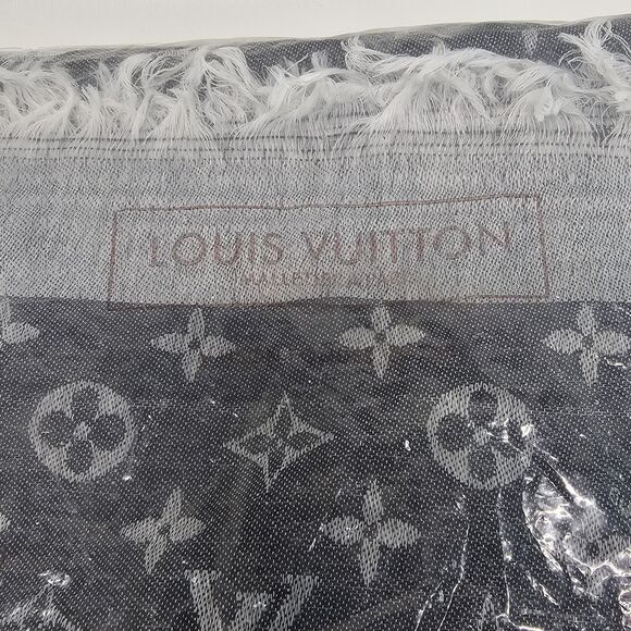 Louis Vuitton Silk/Wool Monogram Scarf Shawl Stole Black/Gray Made in Italy - Picture 4 of 16